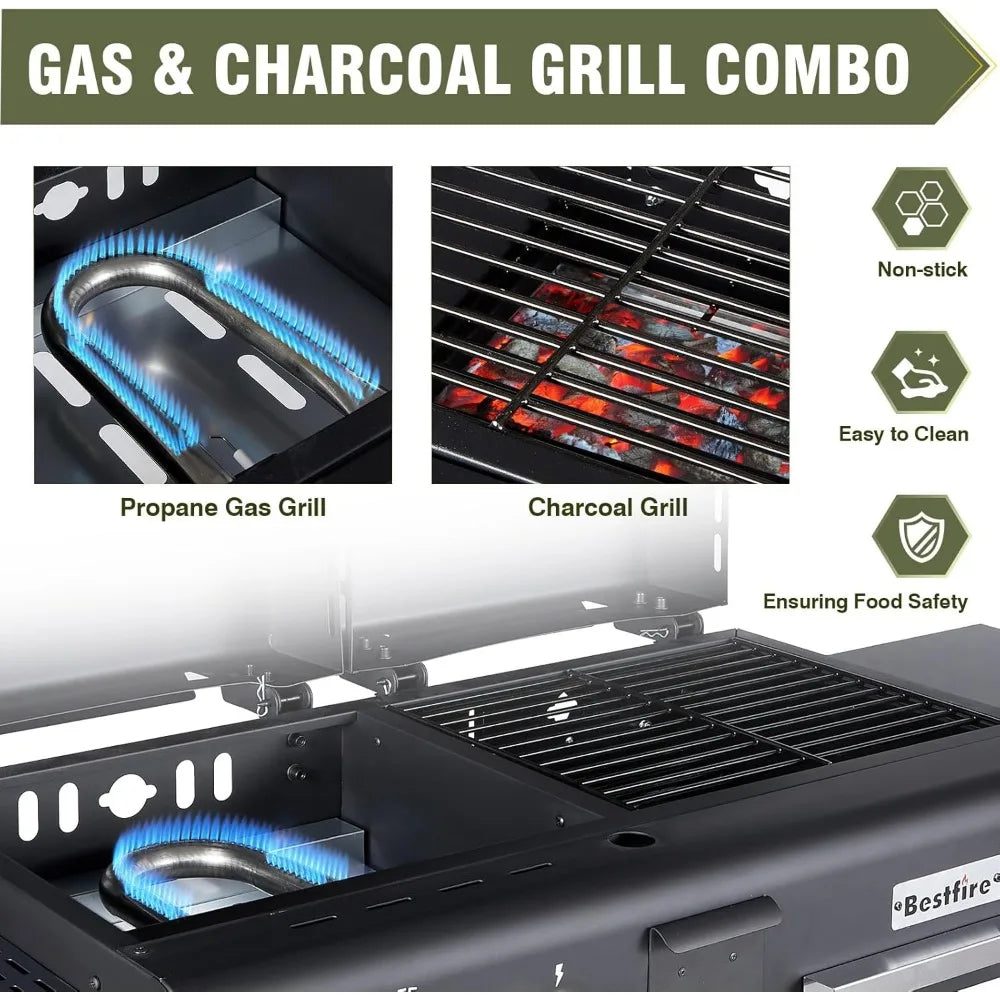 Dual Fuel Propane Charcoal Combo Flat Top Grill