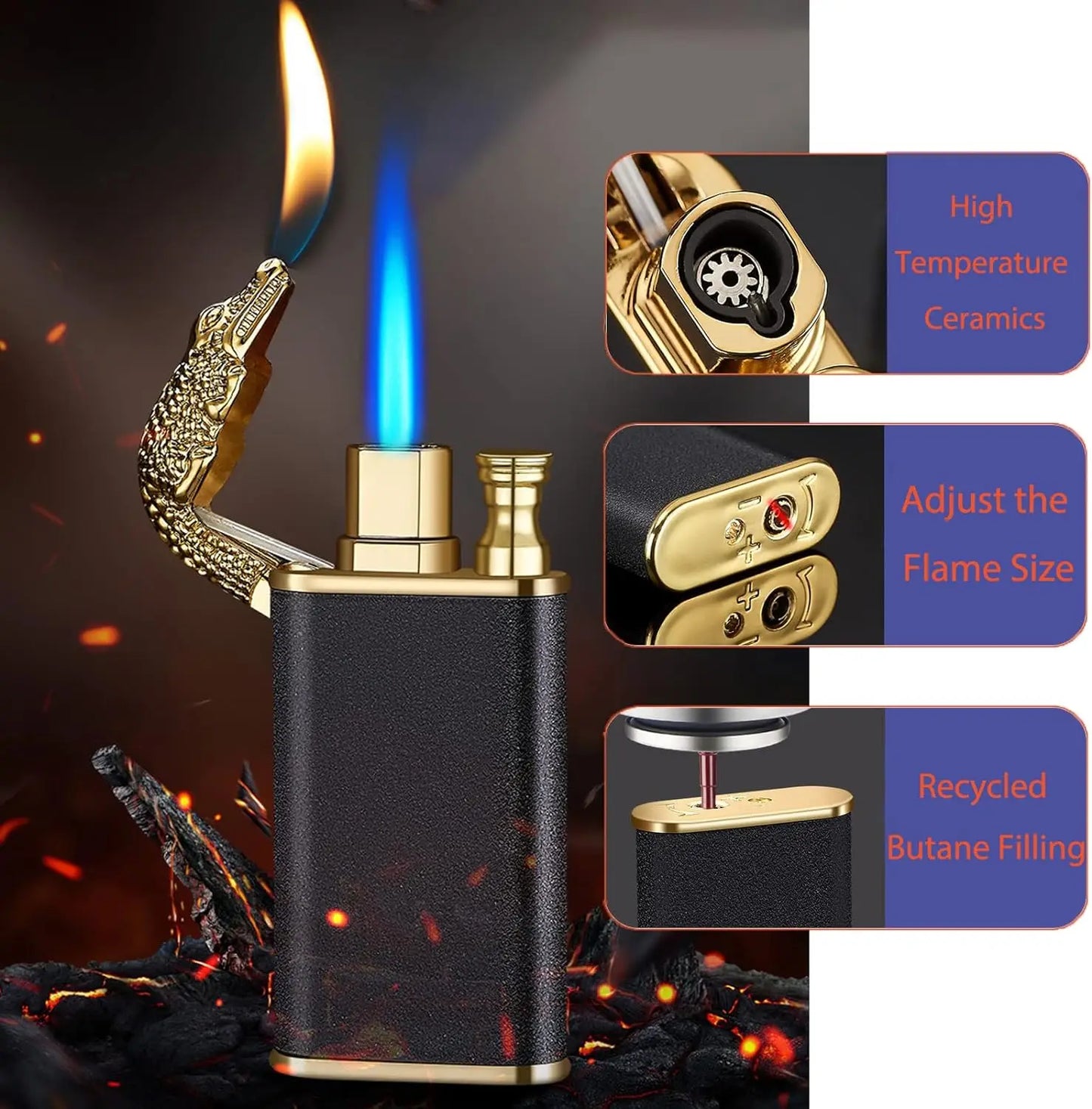 Cool Magic Crocodile Dual Flame Windproof Torch Lighter