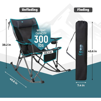 2 Pack Rocking High Mesh Back Portable Folding Chairs with Pillows