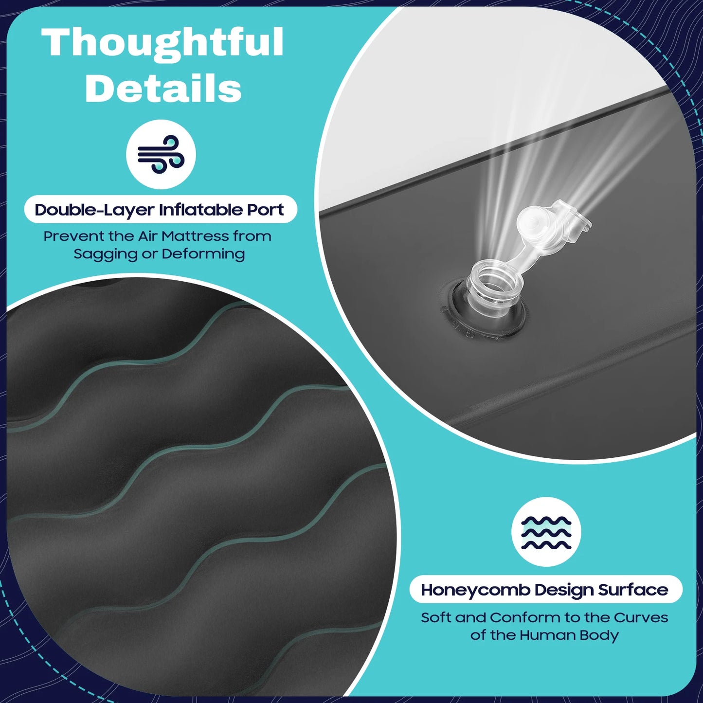 Thick Inflatable Queen Size Airbed with Built-in Pump