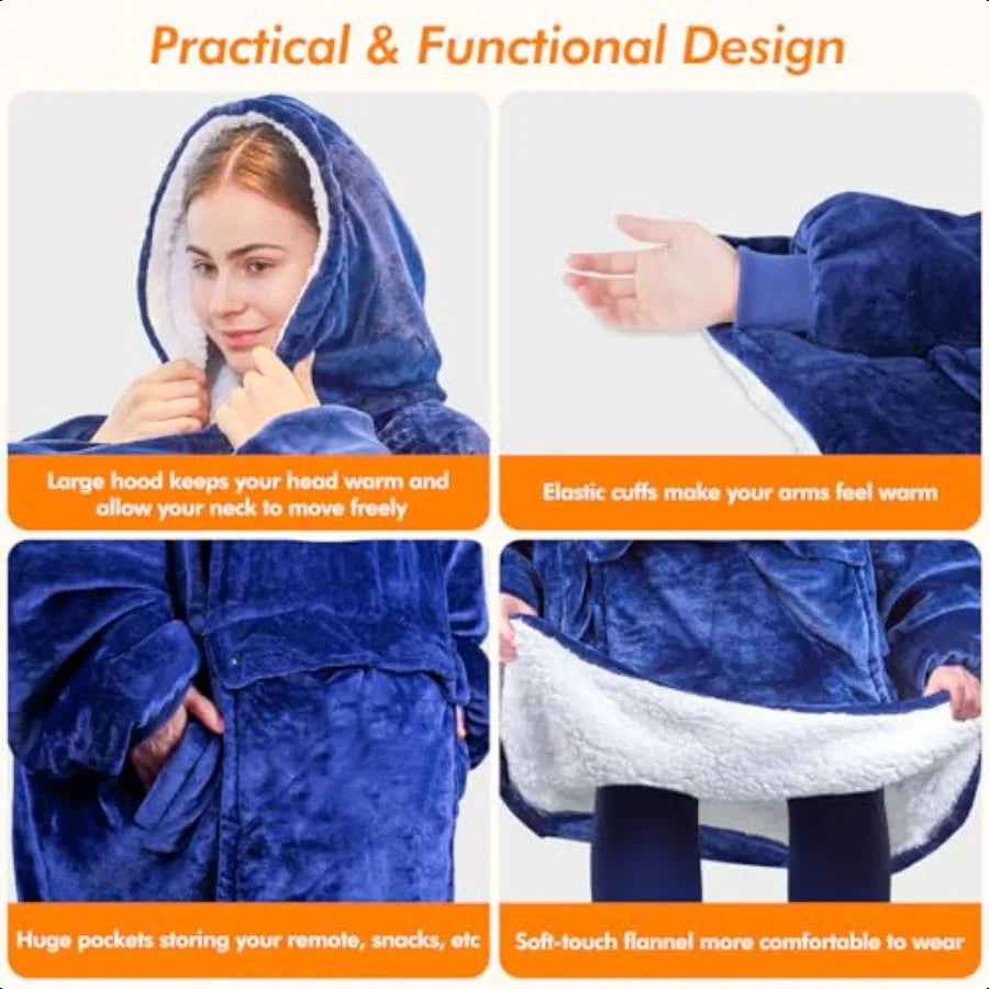 Heated Oversized Wearable Blanket Hoodie 3 Heat Settings