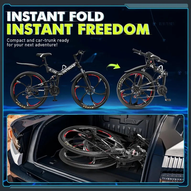 26 Inch 21 Speed Full Suspension Folding Mountain Bike
