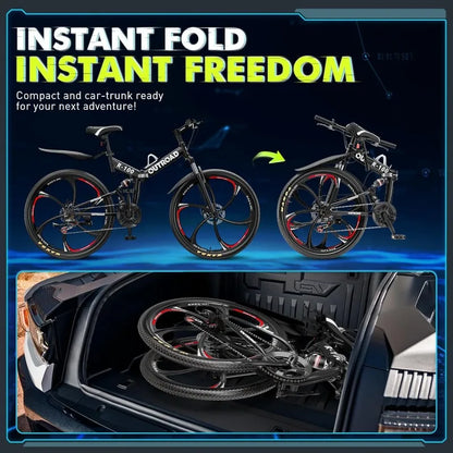 26 Inch 21 Speed Full Suspension Folding Mountain Bike