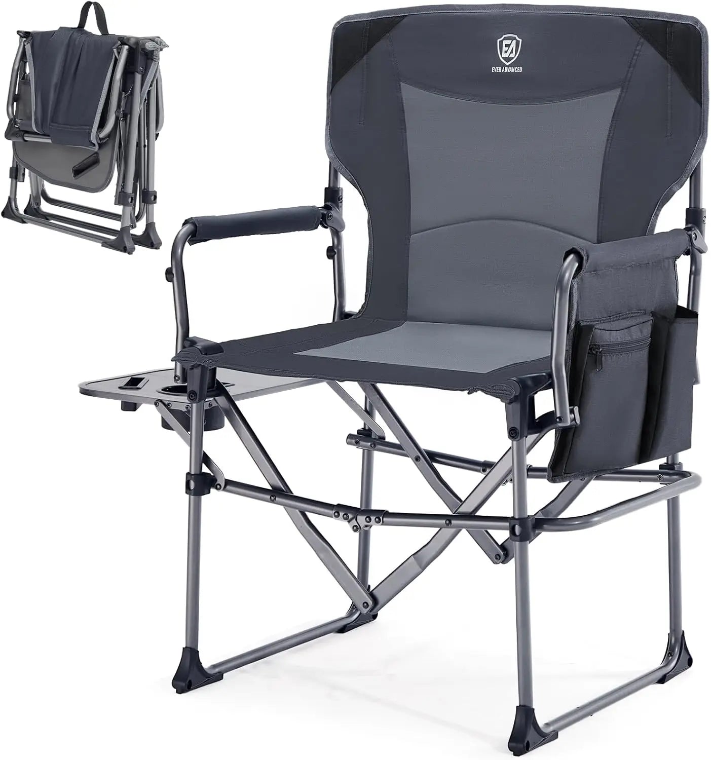 Heavy Duty Portable Folding Directors' Chair with Side Table