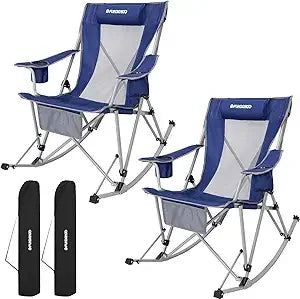 2 Pack Rocking High Mesh Back Portable Folding Chairs with Pillows