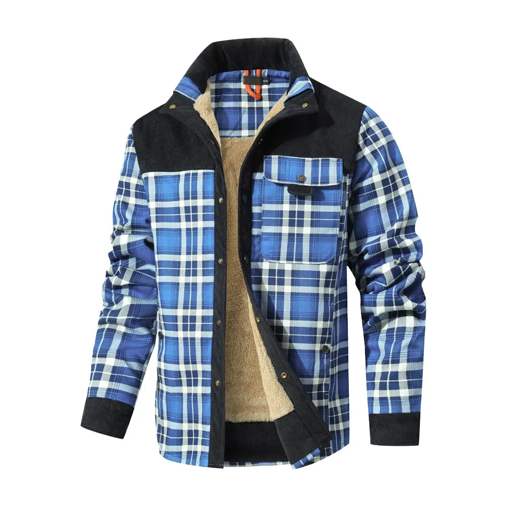 Windproof Warm Casual Bomber, Sherpa Lined Flannel Jacket Men US Size