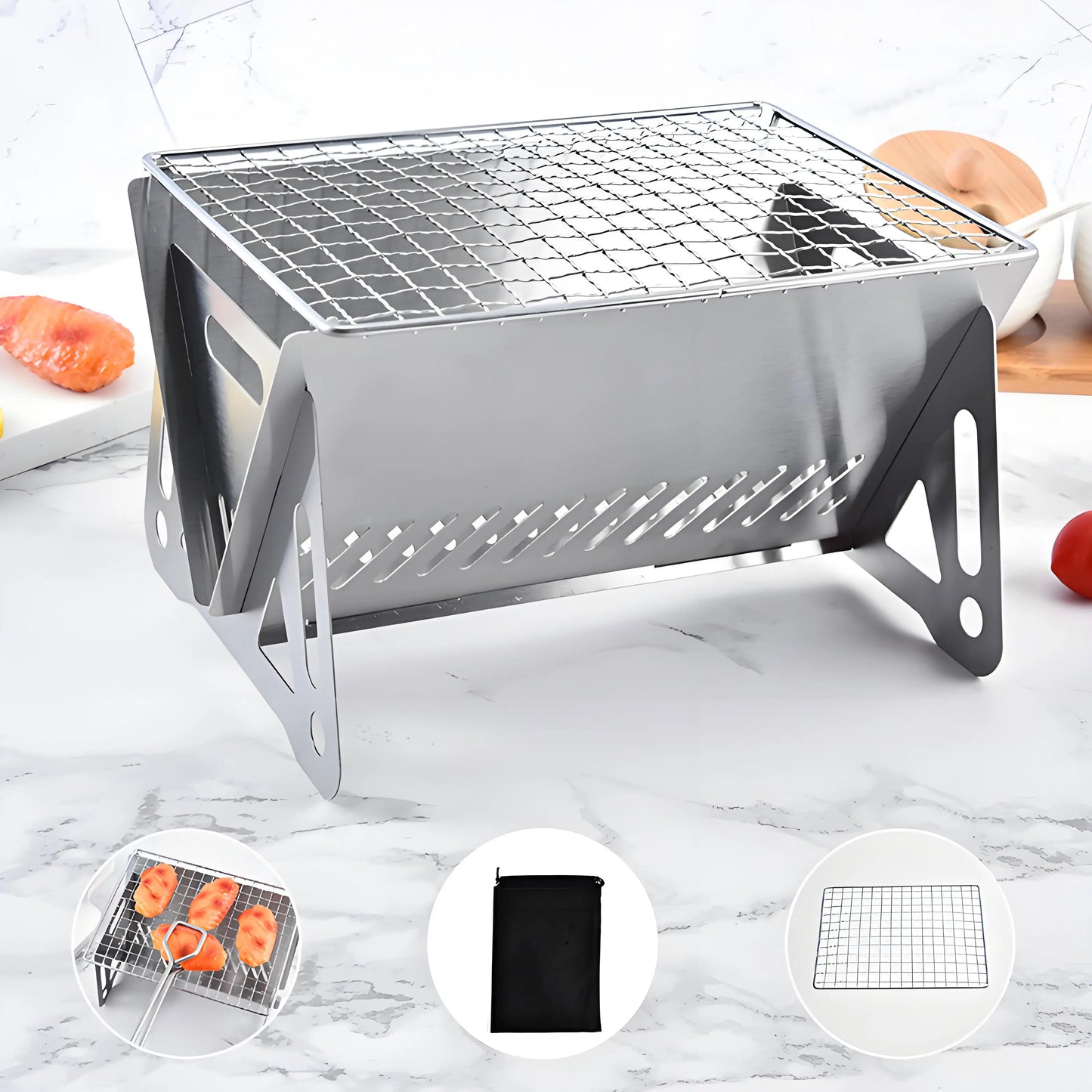Portable Folding Card Stove - Outdoor Charcoal BBQ Grill for Camping, Lightweight Fire Pit for Cooking