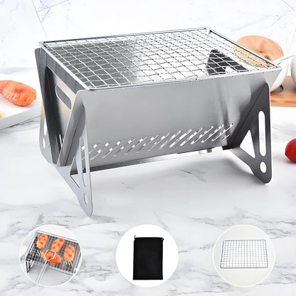 Portable Folding Card Stove - Outdoor Charcoal BBQ Grill for Camping, Lightweight Fire Pit for Cooking