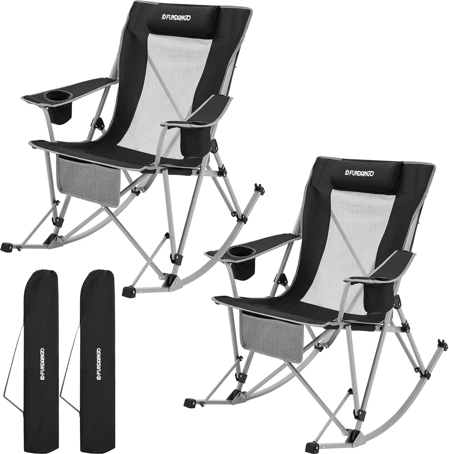 2 Pack Rocking High Mesh Back Portable Folding Chairs with Pillows
