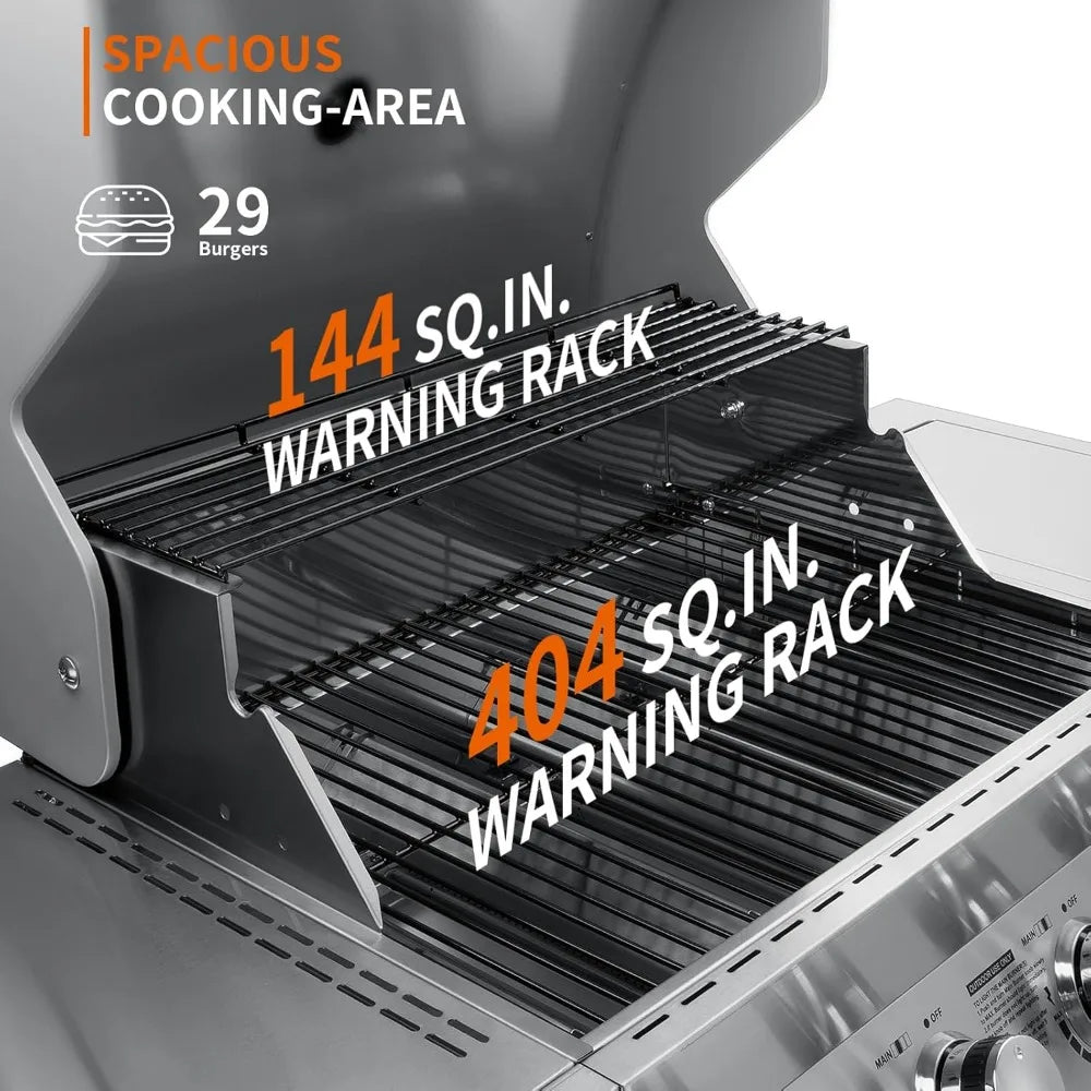 Stainless Steel Gas BBQ Grill with Side Burner & Porcelain-Enameled Cast Iron Grates