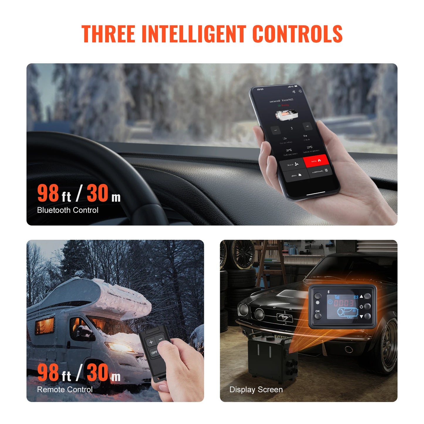 Diesel Heater 12V/24V Diesel Air Heater Bluetooth APP Remote Control and Display Screen, CO Alarm for Vehicles RVs