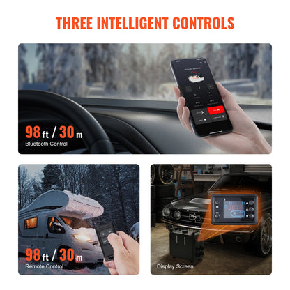 Diesel Heater 12V/24V Diesel Air Heater Bluetooth APP Remote Control and Display Screen, CO Alarm for Vehicles RVs